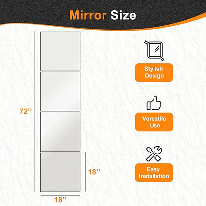 Delma Frameless Mirror Tiles 18"x18"x4 Pcs Wall Mounted, Shatter Resistant Full Length Tempered Glass Panels for Home Gym Bathroom Bedroom & Living Room Decor