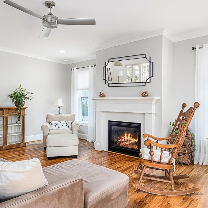 Large Black Mirror for Wall, 47''X24'' Decorative Mirror with Metal Frame for Living Room, Elegant Scalloped Mirror for Entryway, Dining Room, Mantel Decor