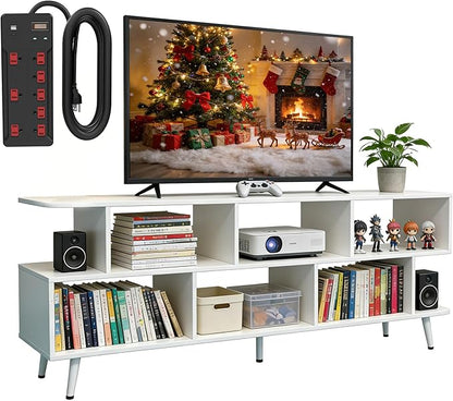 Lightdot 65 Inch TV Stand for 75 Inch TVs, Modern Entertainment Center with Power Outlets, Open Storage Shelf Media Console, Accent Sofa Table for Living Room Bedroom Apartment Dorm Home Office, White