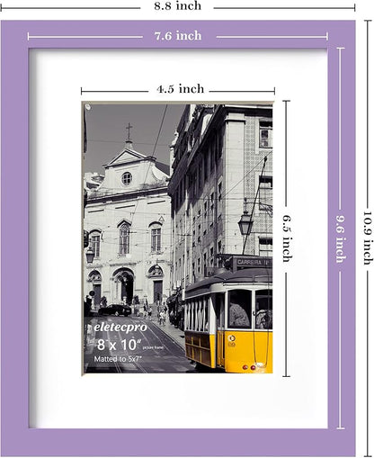 eletecpro 8x10 Picture Frames Set of 10, Picture Frame Collage Wall Decor Display 5x7 Photo With Mat or 8x10 without Mat, Home Decor Gallery Frame for Table Top or Wall Mounting, Purple