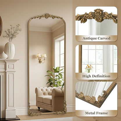 Besdomus Vintage Full Length Mirror: 21''x56'' Matt Gold Baroque Antique Floor Long Body Mirror - Traditional Ornate for Bedroom/Cloakroom/Dressing Room/Entryway/Wall - Ideal for Fashion Women