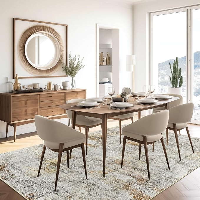 Soalmost 6x9 Area Rug for Living Room Washable 6x9 Non-Slip Modern Abstract Rugs for Bedroom Dinning Room Ultra-Thin Indoor Gray Rust