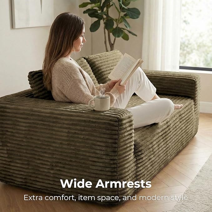 LIKIMIO Liorin Plush 71" Luxury Corduroy Boneless Cloud Couch, No Assembly Small Space Loveseat for Apartment, Office & Living Room, Brown