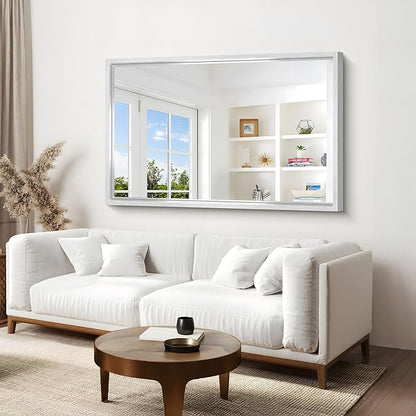 60"x40" Brushed Silver Bathroom Mirror, Large Rectangular Mirror for Wall, 0.6" Thickened Deep Frame Mirrors for Bathroom Sink, Shatterproof Tempered Glass, Antirust, Horizontally or Vertically