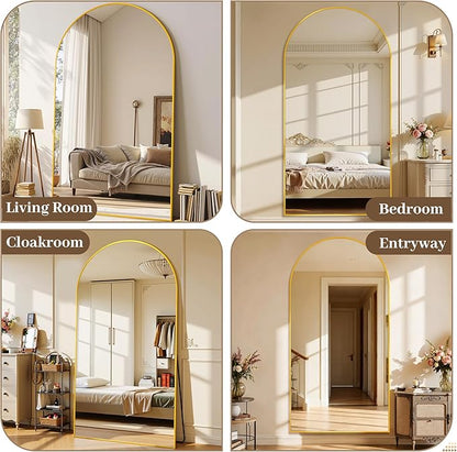 Suidia 82"x44" Arched Full Length Mirror with Stand, Full Body Mirror with Aluminum Frame, Freestanding/Leaning/Wall-Mounted, Floor Mirrors for Bedroom, Living Room, Entryway, Dressing Room, Gold
