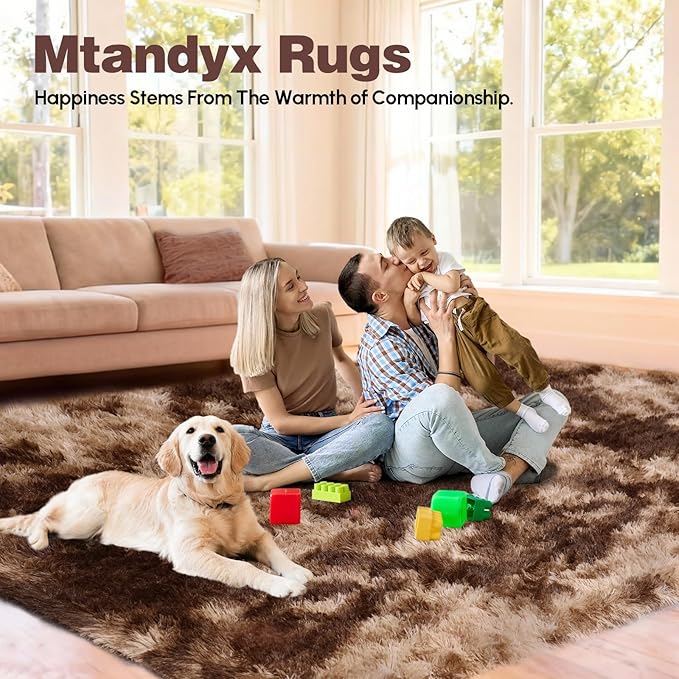 Large 9x12 Area Rug for Living Room, Soft Shag Rugs for Bedroom, Non-Slip Ultra Fluffy Rug,Modern Plush Carpet for Girls Boys Kids Room Dorm,Fuzzy Rug for Home Decor Aesthetic,Tie-dye Coffee