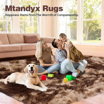 Large 9x12 Area Rug for Living Room, Soft Shag Rugs for Bedroom, Non-Slip Ultra Fluffy Rug,Modern Plush Carpet for Girls Boys Kids Room Dorm,Fuzzy Rug for Home Decor Aesthetic,Tie-dye Coffee