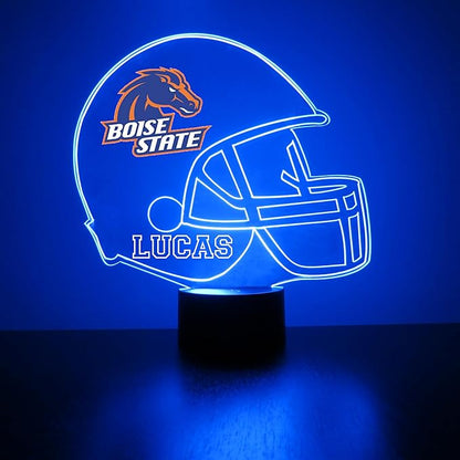 Custom Boise State University (BSU) Broncos Football Helmet LED Sign Night Light Lamp with Remote, Personalized Name, Text, Officially Licensed from The CLC by Mirror Magic Gifts, Made in The USA