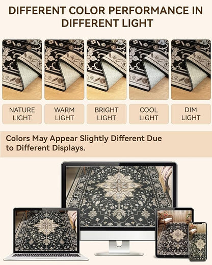 RELEANY Area Rugs 2'x10' Runner Rug Non Slip Washable for Kitchen Hallway Bedroom Beside Laundry Room Bathroom Rug, Floor Carpet, Black Brown Neutral Dark Tan