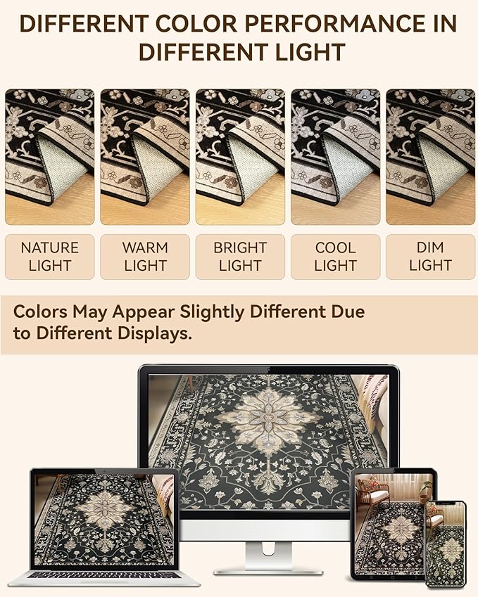 RELEANY Area Rugs 2'x8' Runner Rug Non Slip Washable for Kitchen Hallway Bedroom Beside Laundry Room Bathroom Rug, Floor Carpet, Black Brown Neutral Dark Tan