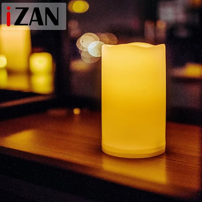 iZAN Set of 1 Outdoor Flameless LED Candles with Timer - Waterproof Plastic Flickering Battery Operated LED Pillar Candles Wedding Party Garden Decoration Long Lasting Battery Life 3x5 inch