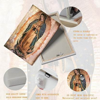 Mexico Our Lady of Guadalupe Portrait Wall Art Lamina enmarcada de Nuestra Señora de Guadalupe Painting picture Wall Decor Religion Catholic Poster Print Artwork for Altar bedroom 16x24 in Canvas