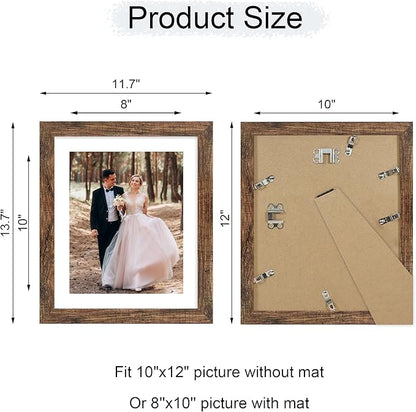 iRahmen 10x12 Picture Frame with Mat 8x10 - High Definition Tempered Glass Wooden Photo Frames for Tabletop Display and Wall Mounting (Brown, Set of 2)