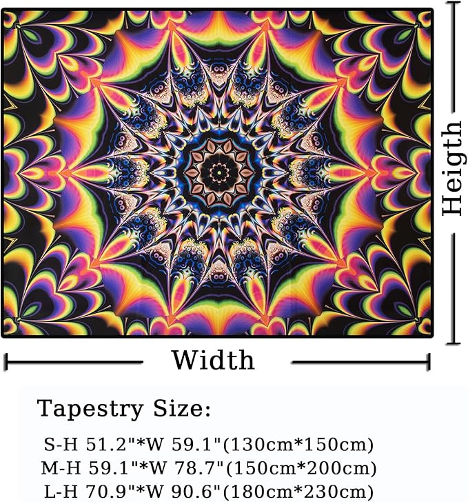 PRRPRR Blacklight Mandala Tapestry for Bedroom, UV Reactive Trippy Wall Tapestry, Bohemian Aesthetic Wall Art Decor for Adults Teens (Mandala Red, 78"x59")