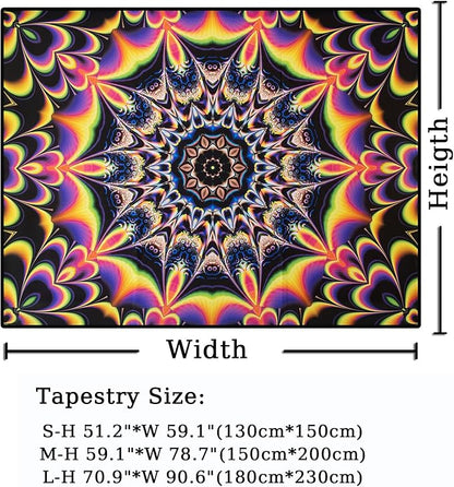 PRRPRR Blacklight Mandala Tapestry for Bedroom, UV Reactive Trippy Wall Tapestry, Bohemian Aesthetic Wall Art Decor for Adults Teens (Mandala Red, 78"x59")