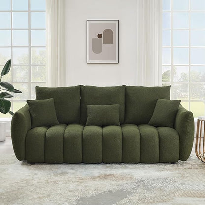 Antetek 78" Modern Sofa Couch, Comfy Deep Seat Teddy Cloud Sofa, Upholstered 3-Seater Boucle Couch, Oversized Loveseat for Living Room, Bedroom, Office, Apartment, Green