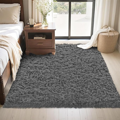 4x6 Area Rug for Living Room:Ultra Soft Fluffy Shag Dark Grey Rugs,Large Fuzzy Plush Indoor Non Slip Carpet Washable Rug for Bedroom Kids Nursery Office Dorm Modern Decor(Dark Grey 4'x6')