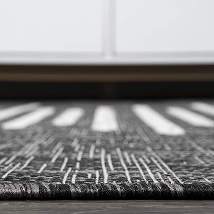 JONATHAN Y Stripe Geometric Indoor Outdoor Runner Rug 2X10 Black/Ivory, Zolak Berber for Backyard, Patio, Porch, Easy-Cleaning, High Traffic, Pet-Friendly, Non-Shedding (SMB124E-210)
