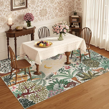 GarveeHome 6x9 Area Rug Jungle Beige Washable Rugs for Living Room Bedroom, Soft Low Pile Non Slip Accent Floor Mat Animal Print Tiger Throw Rug Indoor Carpet Dining Room Playroom