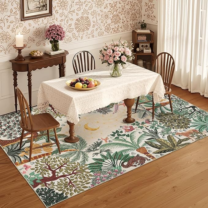 GarveeHome 4x6 Washable Nursery Rug for Kids, Jungle Animal Soft Bedroom Rug Non Slip Low Pile Small Cute Carpet Stain Resistant Throw Rug for Bedside Playroom Office Dining Room
