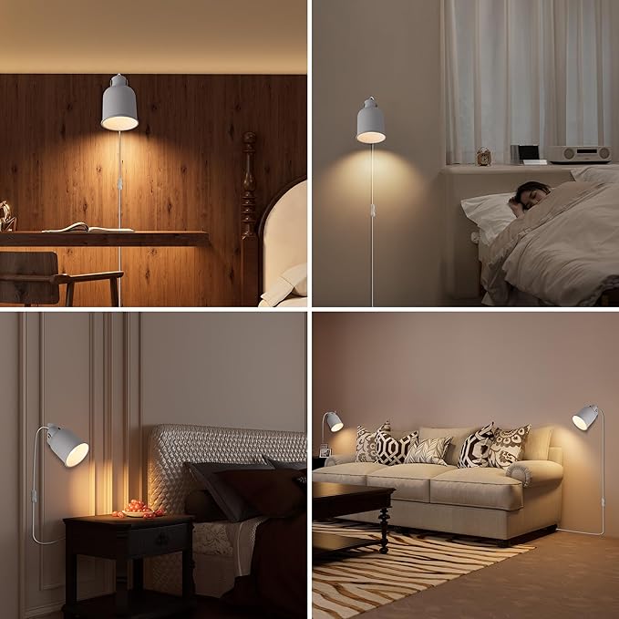 Aisilan Plug-in Wall Sconce Lighting, Adjustable Wall Light for Bedroom Bedside, Modern Indoor Wall Sconce for Reading with Cord, Easy Install 7W 3000K Bulb for Living Room Hallway