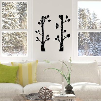 ShxTrade Metal Tree Wall Decor, Birch Tree Wall Art, Tree Branches Vertical Metal Wall Rustic Wall Sculpture for Home Living Room Bedroom Bathroom (Black)