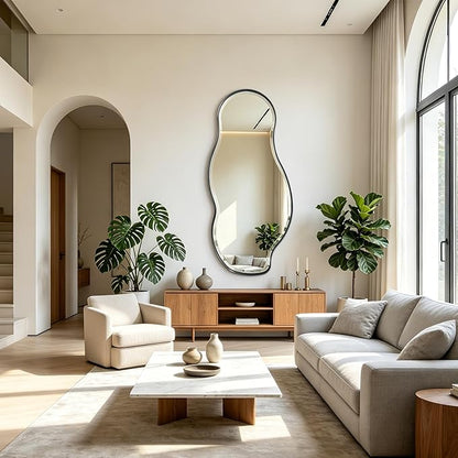 POZINO Large Irregular Mirror, 63"x28.5" Asymmetrical Metal Frame Mirror with Beveled Edge, Premium Organic Wall Mirrors for Living Room Bedroom Hallway Entryway, Horizontal/Vertical Hanging