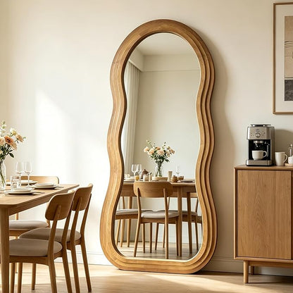 Wavy Full Length Mirror, 67"x31.5" Irregular Aesthetic Mirrors with Triple Layer Solid Wood Frame, Premium Organic Floor Mirror for Living Room Entryway Hallway Cloakroom, Leaning/Hanging