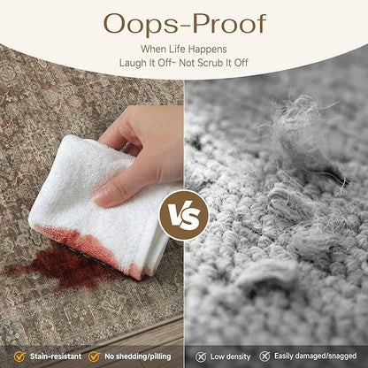 8x10 Washable Area Rug for Living Room Bedroom Vintage Rust Red Non Slip Carpet Traditional Retro Soft Low Pile Large Throw Rug for Dining Room Kitchen Office Indoor