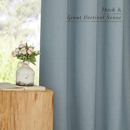 NICETOWN Stone Blue Linen Blend Textured Living Room Curtains, Grommet Top Thick Flax Semi Sheer Vertical Drapes Privacy Assured with Light Filtering for Bedroom, W55 x L84, 2 Pieces