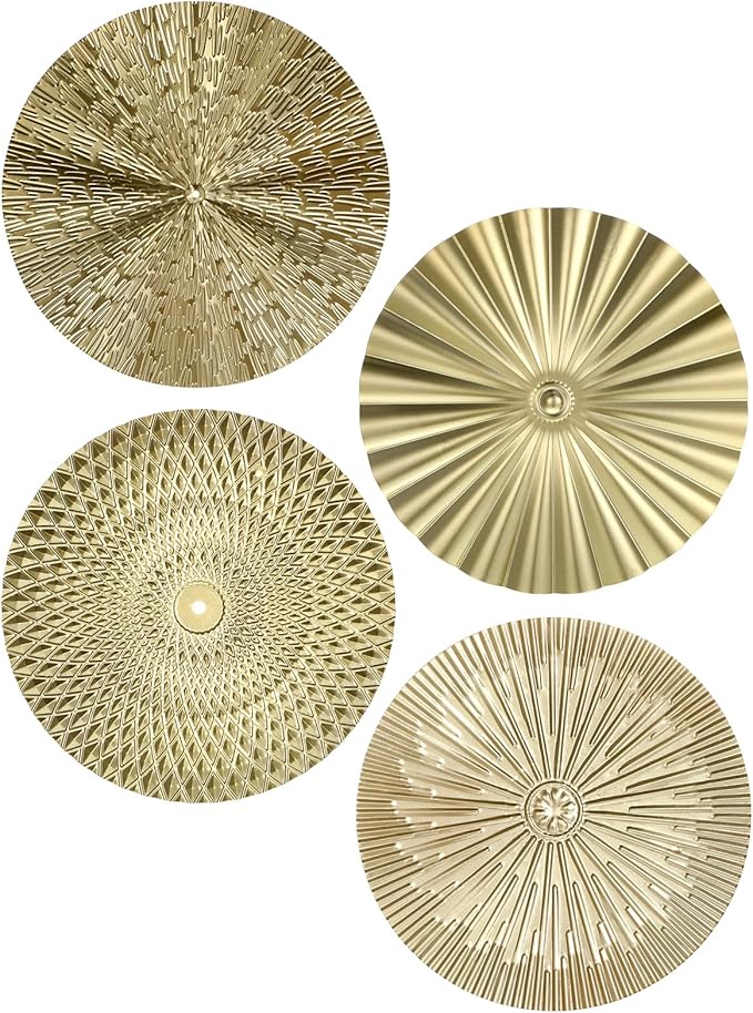 IANFAN 4 Pcs 12 Inch Metal Wall Art Decor Gold Sunburst Hanging Artwork Decor Modern Metal Wall Art Decorations for Home Living Room Bedroom Office Gift