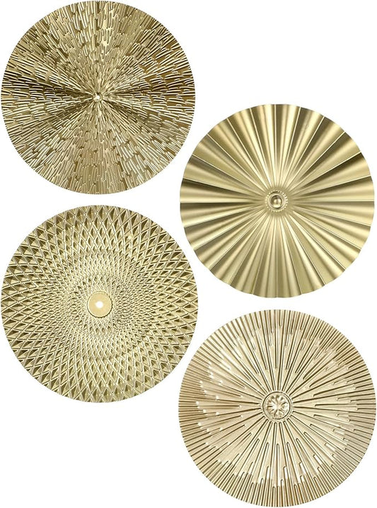 IANFAN 4 Pcs 12 Inch Metal Wall Art Decor Gold Sunburst Hanging Artwork Decor Modern Metal Wall Art Decorations for Home Living Room Bedroom Office Gift