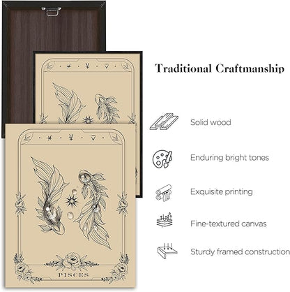 SERIMINO Witchy Framed Wall Art, Pisces Tarot Canvas Prints Paintings, Horoscope Dark Academia Home Decor Aesthetic, 12X16inch Gothic Wall Decor for Room