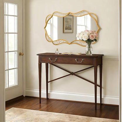 Besdomus Gold Bathroom Large Mirror: 24"x48" Scalloped Modern Large Vanity Mirror for Wall - Farmhouse Decorative Vertical or Horizontal Hanging - Wall Decor for Bathroom/Fireplace/Bedroom/Living Room