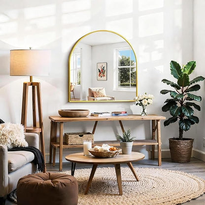 CIRCUMI Arched Wall Mirror, 30"x30" Gold Arched Mirror with Tempered Glass, Metal Frame, Large Size for Entryway Table, Mantel,Living Room,Over Sink,Arch Mirror for Decor,Shatterproof&Crystal-Clear