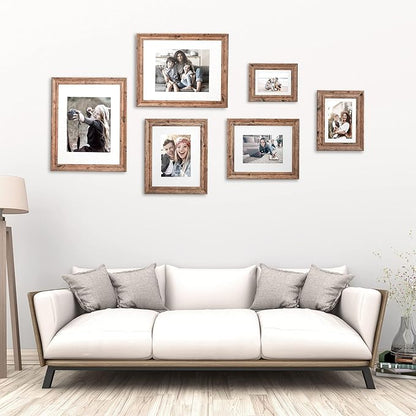 TWING 4x6 Picture Frames Set of 6, Rustic Farmhouse Picture Frame 3x5 with Mat or 4x6 Without Mat, Tabletop Display and Wall Mounting Home Decorative collage picture Photo Frames Wood Brown,Walnut