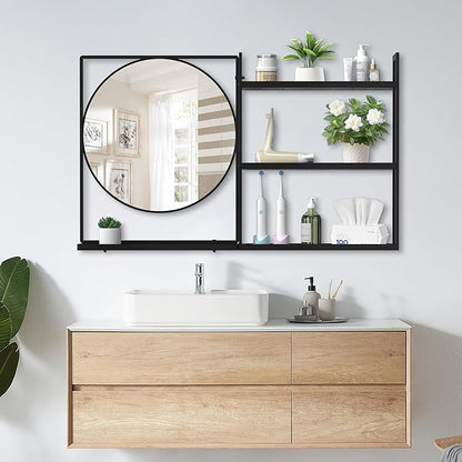 Black Metal Framed Bathroom Mirror with Shelf, 40" X 24.4" Rectangular Wall Mounted Bathroom Vanity Mirror, Modern Bathroom Mirror with Storage for Over Sink, Entryway