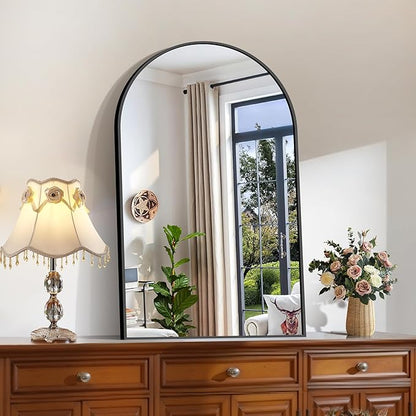 CIRCUMI Arched Wall Mirror, 24"x40" Black Arched Mirror with Tempered Glass, Metal Frame, Large Size for Bathroom, Living Room,Entryway,Over Sink, Arch Mirror for Decor,Shatterproof&Crystal-Clear