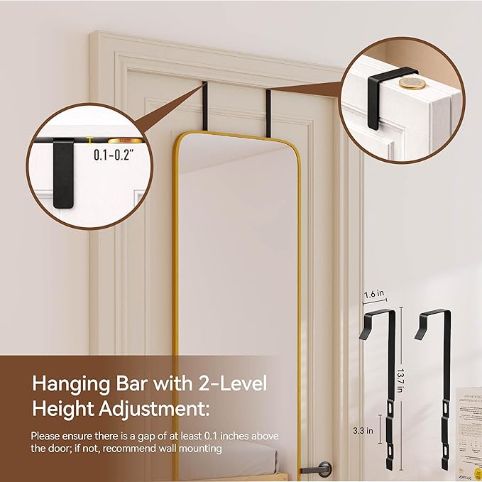 NARCISSUS 57x16 Mirror Door Hanging Full Length Body with Floor Stand or Wall Mounted Metal Aluminum Frame Tempered Glass Rectangle Mirrors for Bedroom Dressing Living Room Bathroom 57 inch Gold