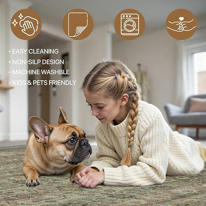 2x5 Runner Rug Machine Washable Boho Rug Runners for Hallway,Ultra-Thin Low Pile Rug,Lightweight Indoor Carpet,Non Slip Floral Runners for Enrtyway, Corridor, Home Office, Kitchen,Sage