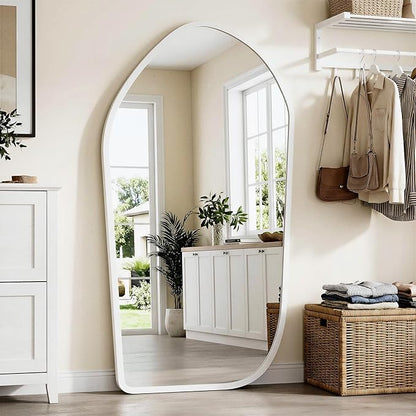 Suidia Full Length Mirror, Oversized Floor Mirror with Solid Wood Frame, Large Standing Mirror for Bedroom Living Room, Wood Art Style, White, 86" L x 40" W
