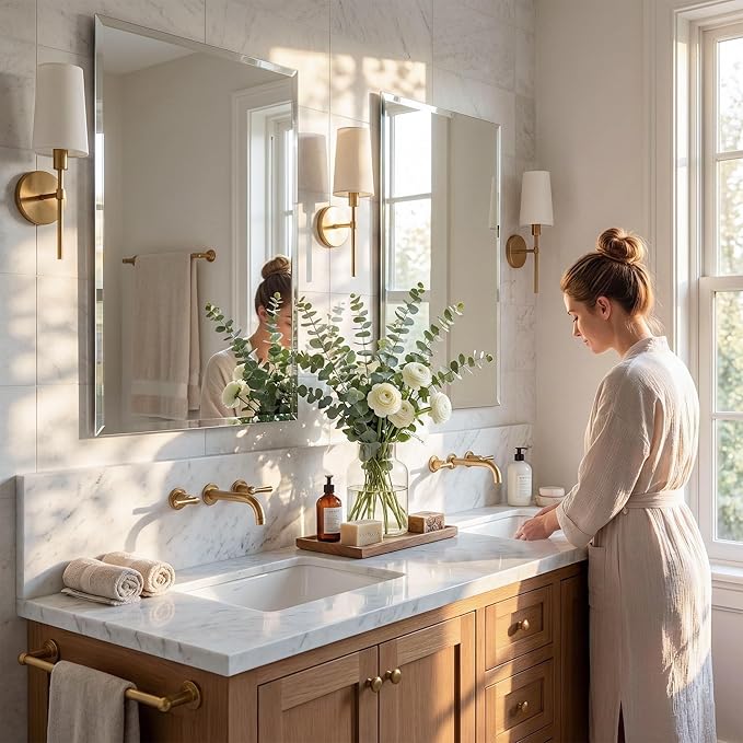24x36 Inch Frameless Bathroom Mirror with Solid Backing, Large Rectangular Beveled Wall Mirror for Over Sink, Vertical or Horizontal Vanity Mirror for Bathroom, Bedroom, Living Room