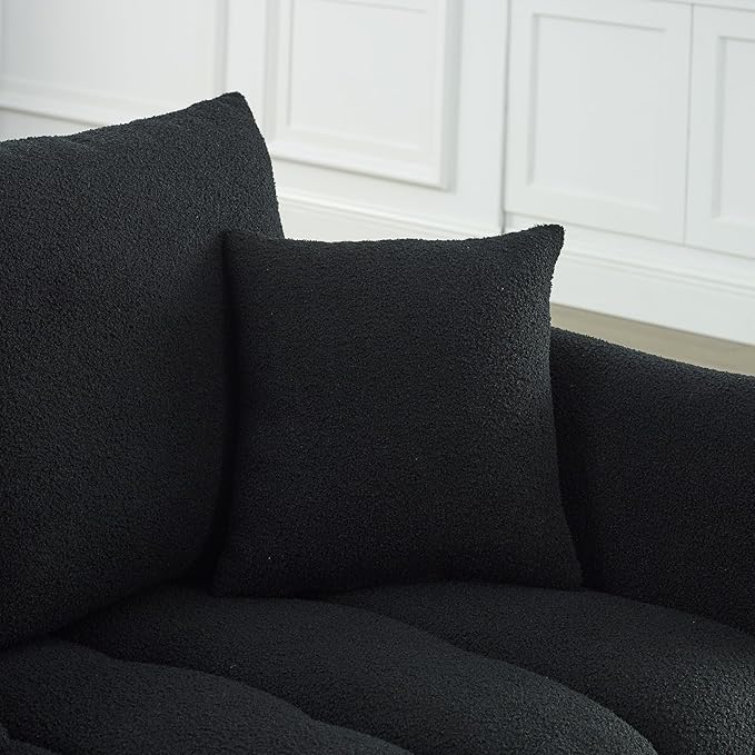 Antetek Set of 3 Teddy Sofa for Living Room, Modern 2 Units Deep Seat Sofa Chairs and an Oversized 3-Seater Cloud Boucle Couch for Bedroom, Office, Apartment, Furniture Set, Black (3 Pieces)