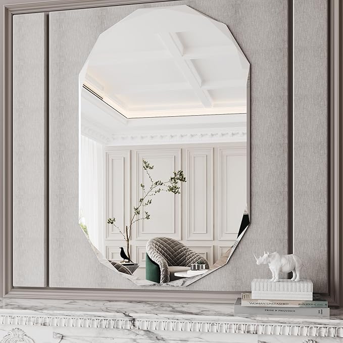 AUYHM Frameless Mirrors,Bathroom Wall Mirrors for Over Sink, 30x48 Mirror Beveled Oval Mirror entryway Horizontal and Vertical