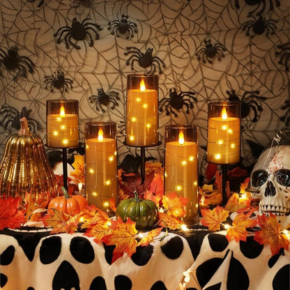 Homemory Flameless Candles with Embedded Star String Fairy Lights, Battery Operated Candles, LED Candle, Fake Candles with Remote Control and Timer for Halloween, Gray Acrylic, Set of 5(H4"5"6"8"8")
