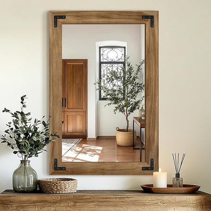 AMOISE Farmhouse Bathroom Vanity Mirror, 36" x 24" Wood Frame Wall Mirror, Vintage Rustic Decor for Entryway, Bedroom, Living Room, Vertical or Horizontal Hanging