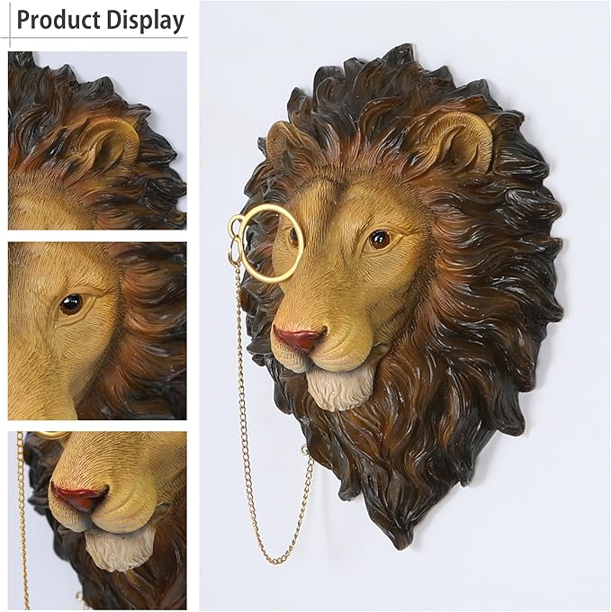 UITWMKTG Simulated Animal Head Wall Decor Colored Animal Sculptures Wall Mount 3D Wall Art Decoration for Home Bedroom Living Room Decor Lion