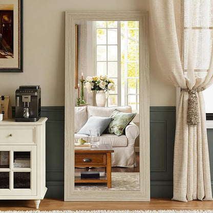 Syndra Modern Full Length Mirror Wood Frame, 65x24'' Large Floor Mirror with HD Tempered Glass & Wall Mount, Rectangular Standing Mirror for Bedroom, Living Room, Entryway, Farmhouse(Grey White Oak)