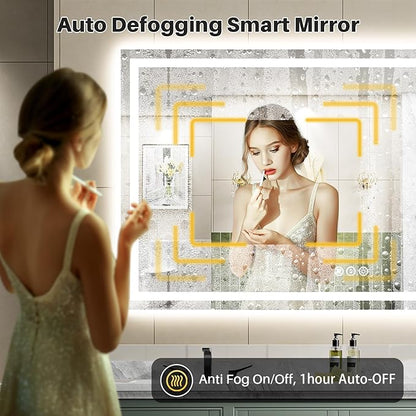 Briivue 66x36 Inch LED Bathroom Mirror with Lights, Backlit & Front Lit, Anti-Fog Lighted Bathroom Vanity Mirror for Wall, Memory Function, Dimmable, HD Tempered Glass, Shatter-Proof