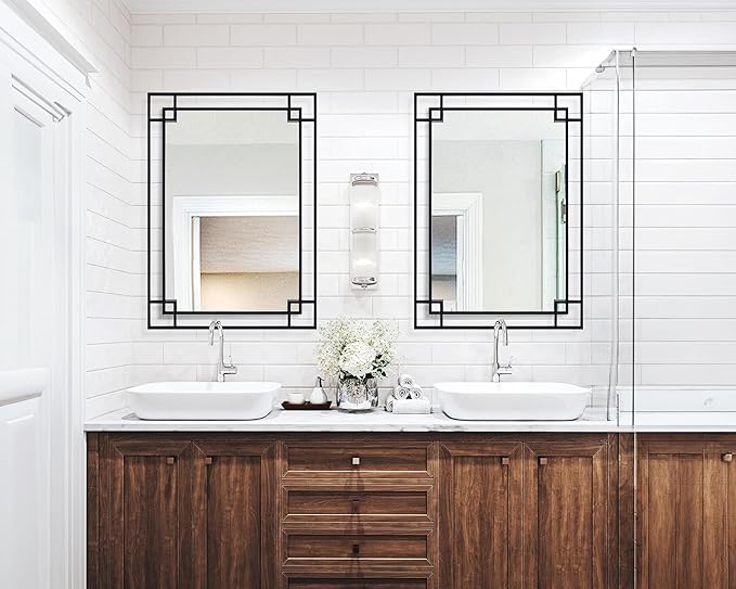 Chende Large Wall Mirror for Decor, 28'x40'' Black Bathroom Mirror with Metal Frame, Elegant Decorative Mirror for Entrance, Dining Room, Bedroom